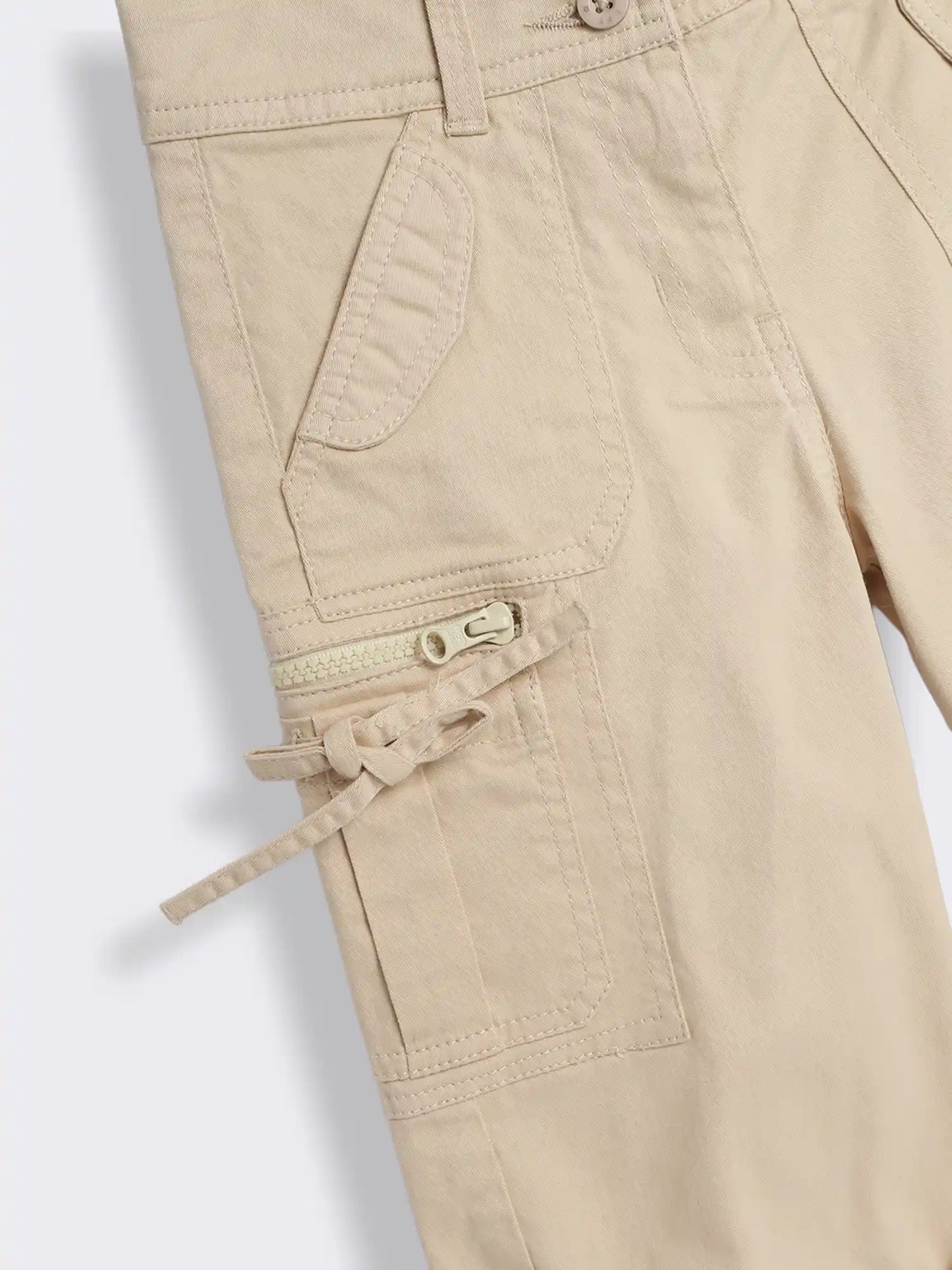 Girls Cotton Cargo Capri Pants with Utility Pocket Details