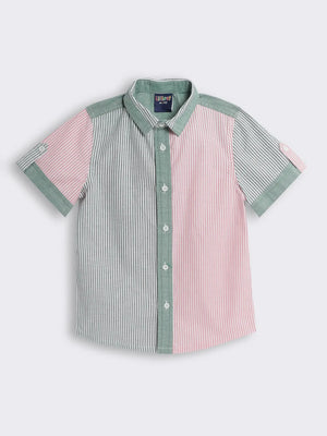Boys Contrasting Half Sleeve Striped Shirt