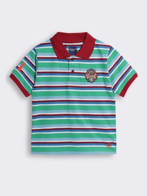 Boys Cotton Knit Polo Striped T-Shirt