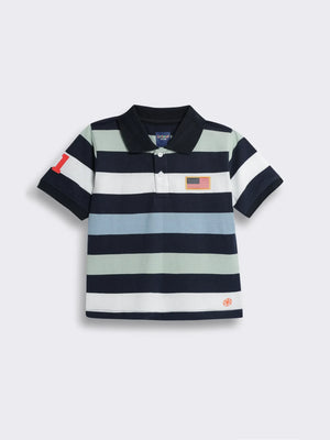 Toddler Boys Half-Sleeve Striped Cotton Knit Polo T-Shirt