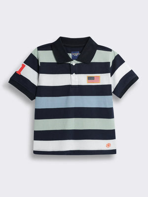 Boys Striped Half-Sleeve Cotton Knit Polo T-Shirt