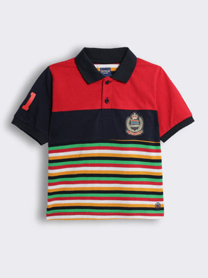 Boys Colour block Cotton Knit Polo T-shirt with Stripes