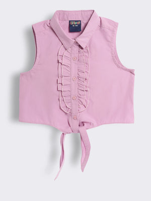 Girls Cotton Sleeveless Ruffle Shirt Top