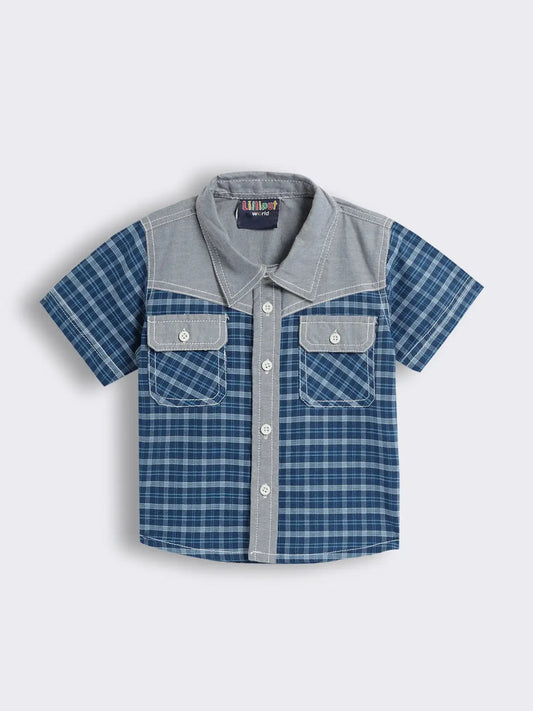 Toddler Boys Cotton Checked Half Sleeve Shirt with Pockets