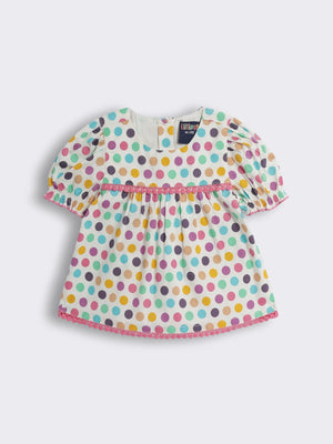 Toddler Girls Polka Dot Top with Contrast Lace Detailing