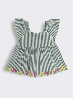 Toddler Girls Striped Cotton Top with Contrast Embroidery