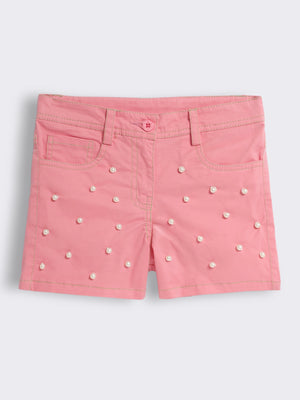 Girls Cotton Hand Beaded Shorts
