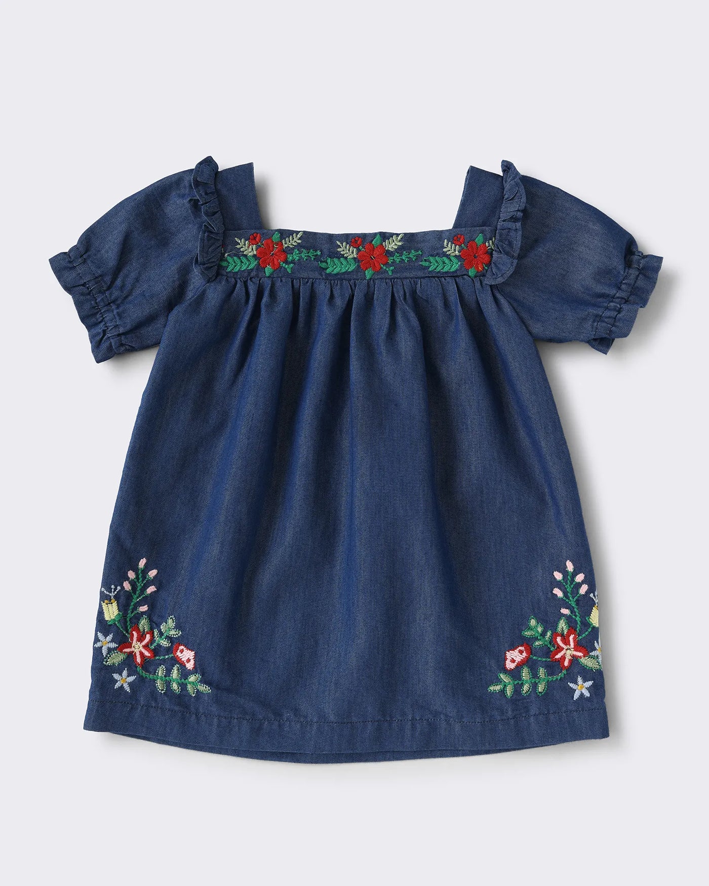 Toddler Girls Denim Ruffle Sleeve Dress with Embroidery Lilliput World Toddler Girls Denim Ruffle Sleeve Dress with Embroidery Lilliput World