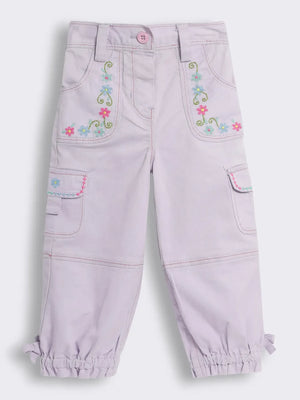 Toddler Girls Emroidered Cotton Trousers with Elasticated Hem