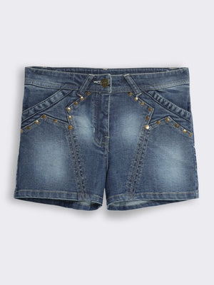 Girls Denim Shorts with Rivet Detailing