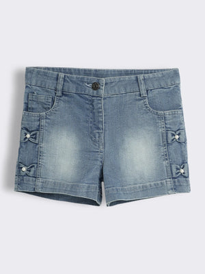 Girls Denim Shorts with Pearl Detailing