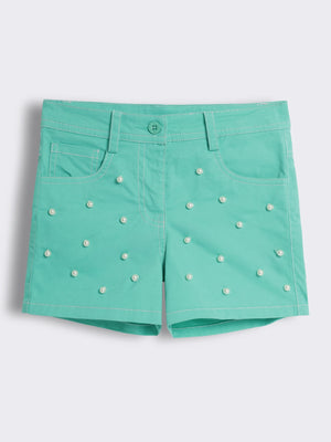 Girls Cotton Hand Beaded Shorts