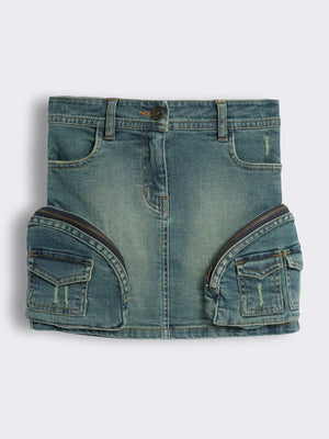 Girls Denim Skirt with Pocket Detailing