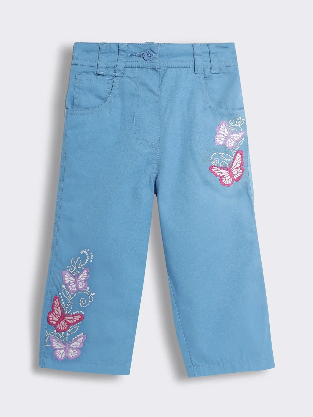 Toddler Girls Quilted Knit Hooded Double-Breasted Jacket and Embroidered Straight-Fit Trousers 2-Piece Outfit Set
