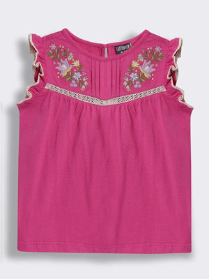 Girls Emroidered T-Shirt with Lace Detailing