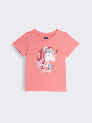 Girls Unicorn Graphic T-Shirt with Glitter Print