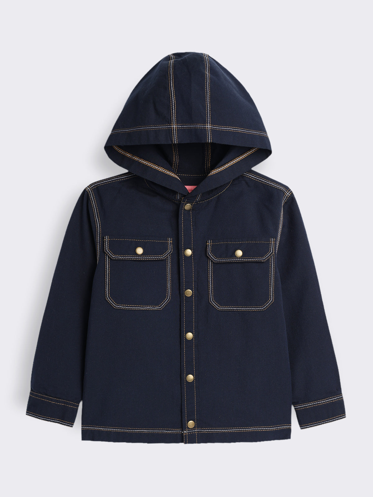 Boys Hooded Shacket with Contrast Stitch Detail and Graphic Printed T-Shirt