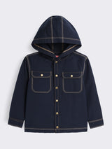 Boys Hooded Shacket with Contrast Stitch Detail and Graphic Printed T-Shirt