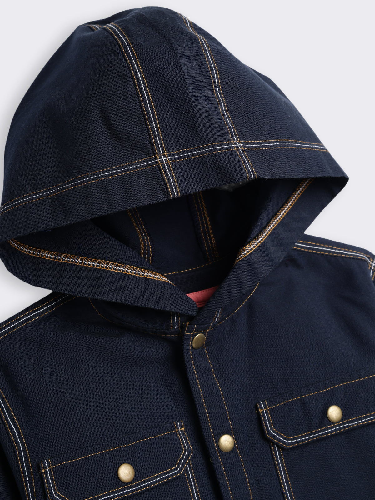 Boys Hooded Shacket with Contrast Stitch Detail and Graphic Printed T-Shirt
