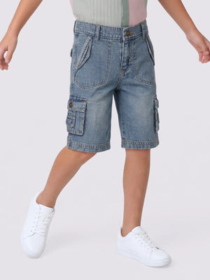 Boys Denim Bermuda Shorts with Cargo Pocket Detailing