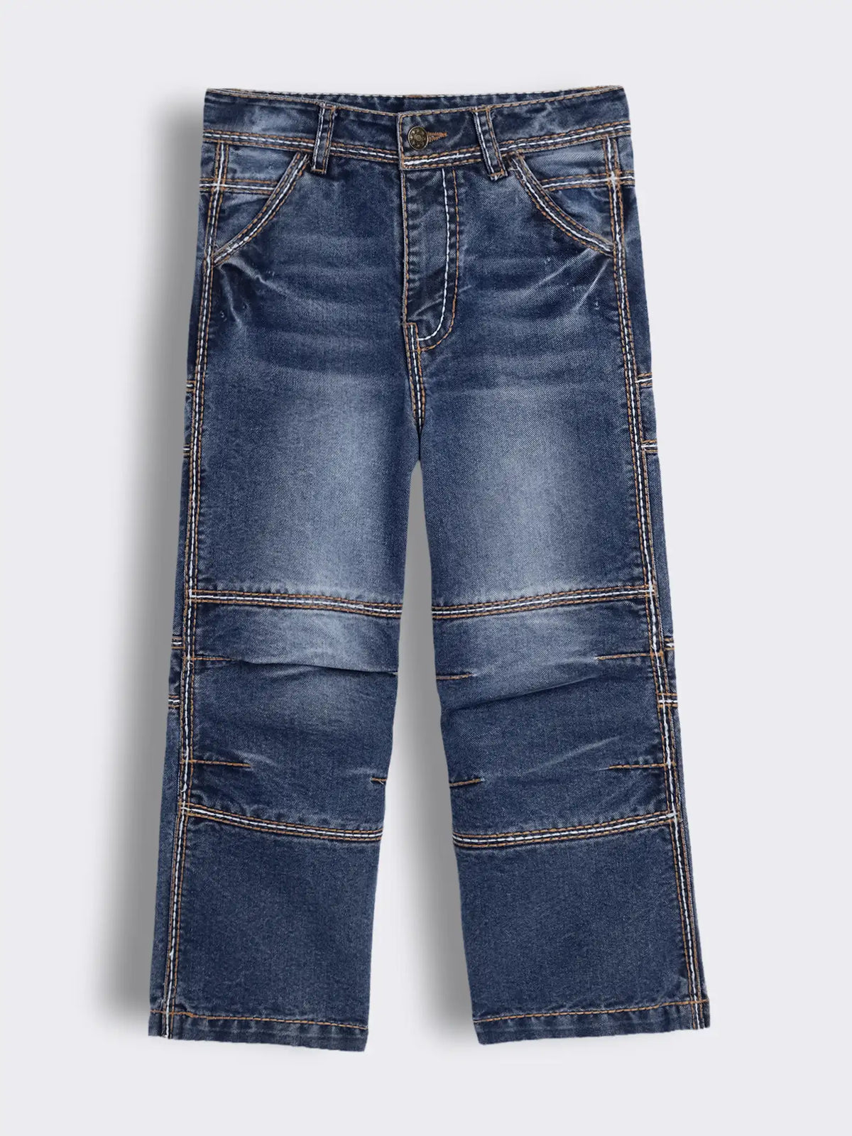 Boys Washed Denim Jeans with Heavy Contrast Topstitch Detailing