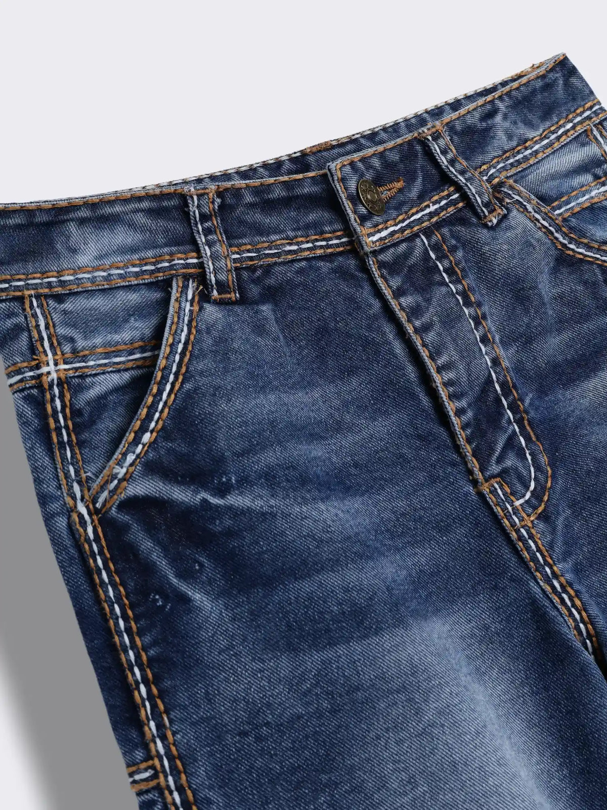 Boys Washed Denim Jeans with Heavy Contrast Topstitch Detailing