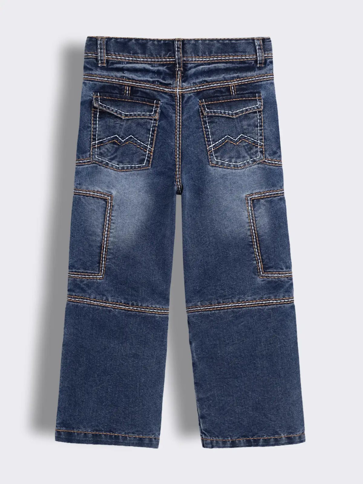 Boys Washed Denim Jeans with Heavy Contrast Topstitch Detailing