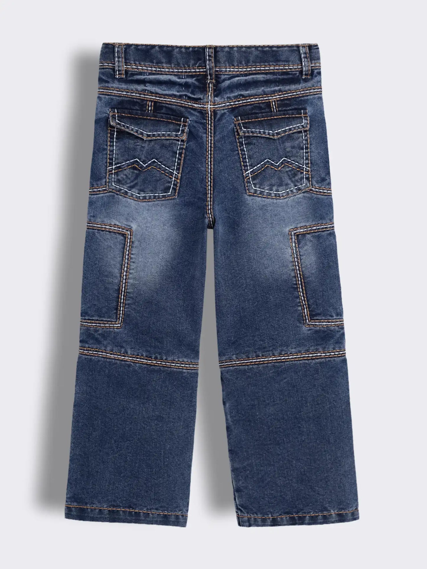 Boys Washed Denim Jeans with Heavy Contrast Topstitch Detailing