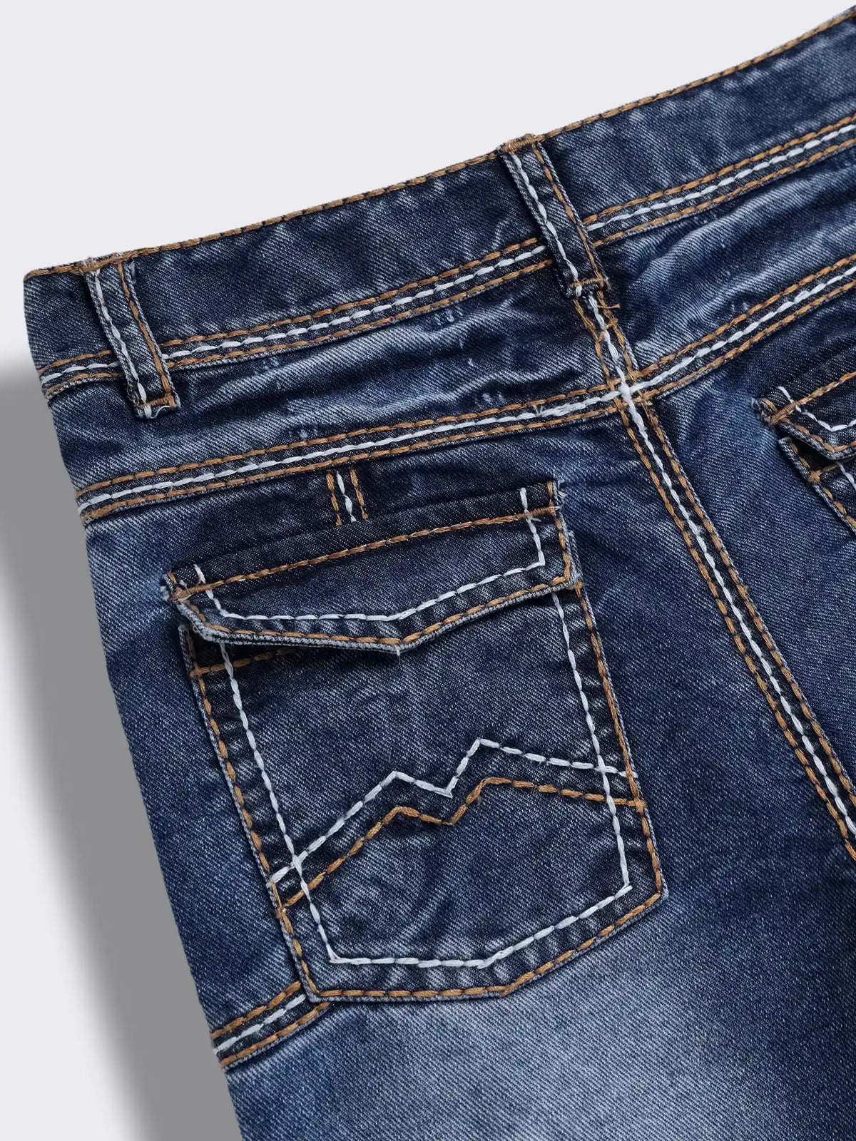 Boys Washed Denim Jeans with Heavy Contrast Topstitch Detailing