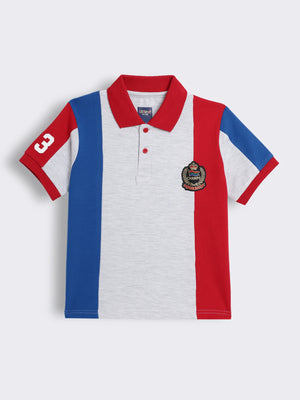 Boys Cotton colour Block Polo Pique T-Shirt with Badge