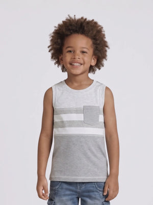 Boys Colour-Blocked Single Jersey Sleeveless T-Shirt with Chest Pocket