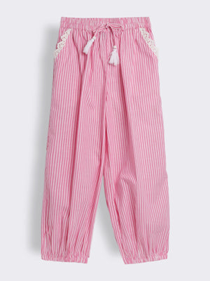 Girls Striped Lace Trim Trouser