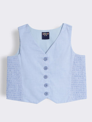 Girls Oxford Chambray Waistcoat with Smocked Side Detail