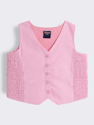 Girls Oxford Chambray Waistcoat with Smocked Side Detail