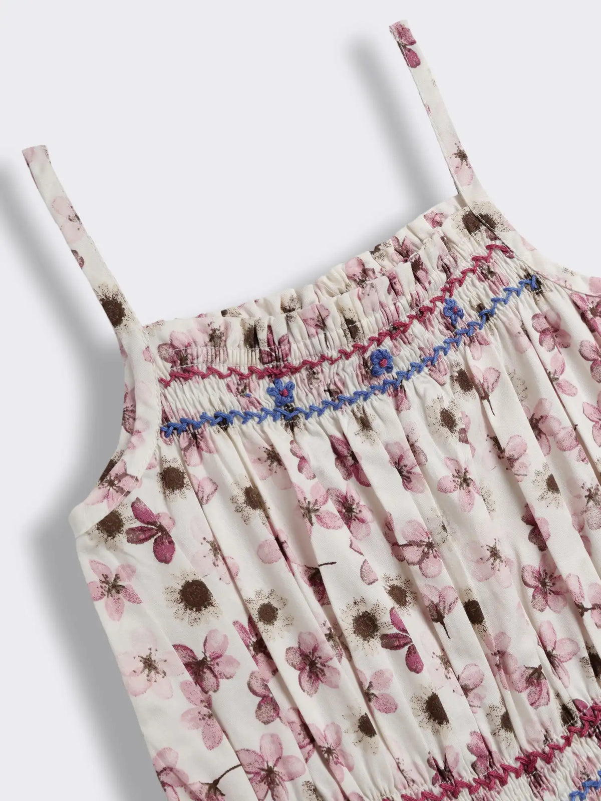 Girls Print Knit Playsuit with Smocking Detail