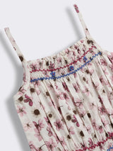 Girls Print Knit Playsuit with Smocking Detail