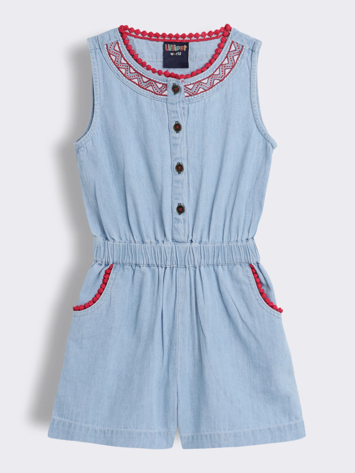 Girls Denim Playsuit with Embroidery
