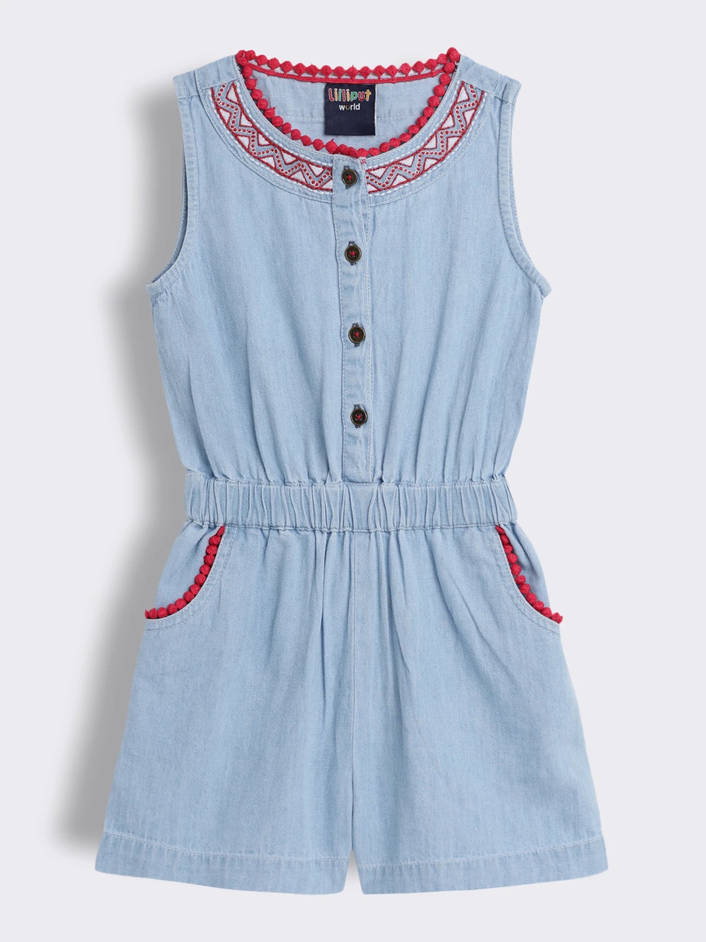 Girls Denim Playsuit with Embroidery