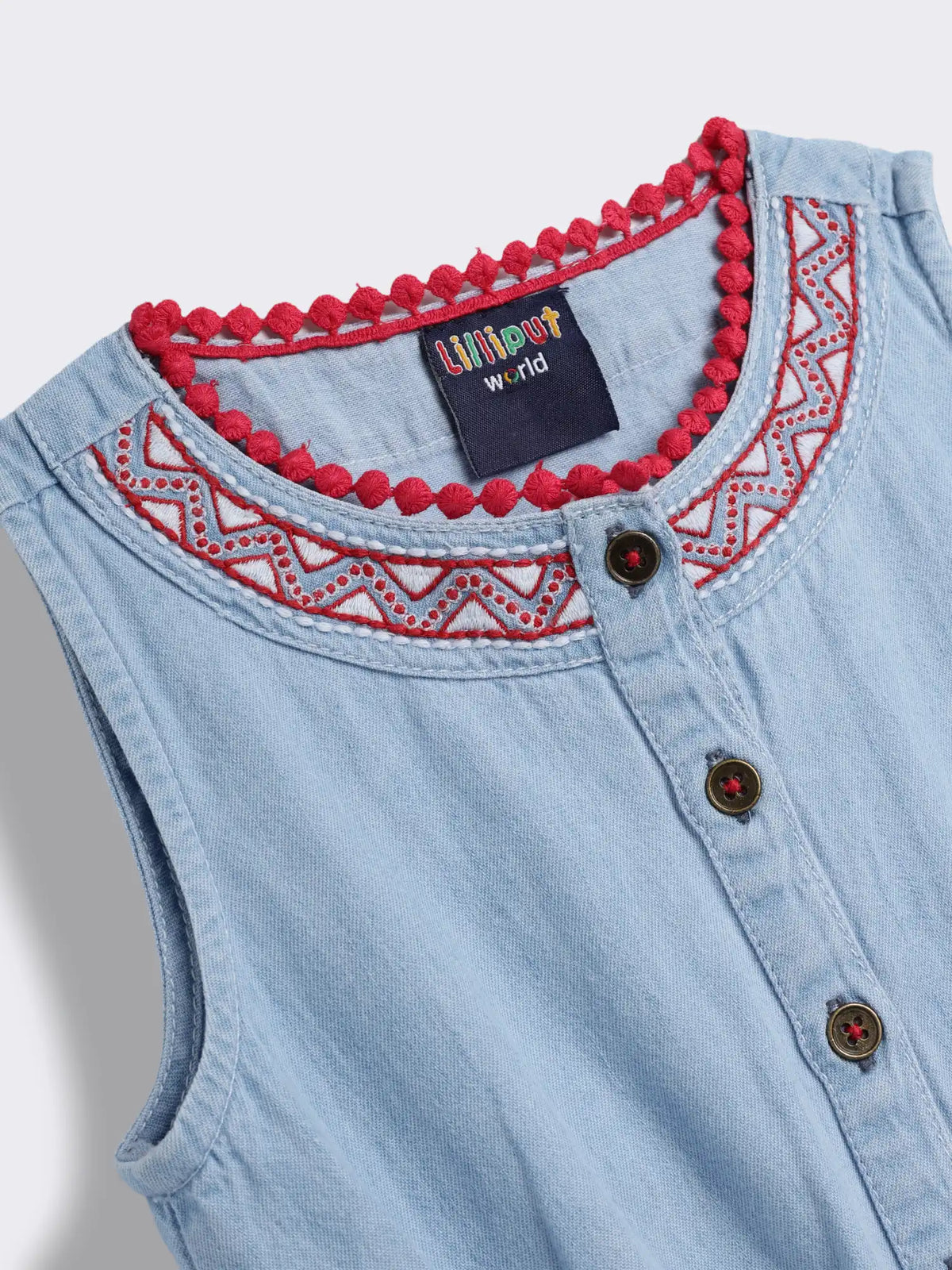 Girls Denim Playsuit with Embroidery