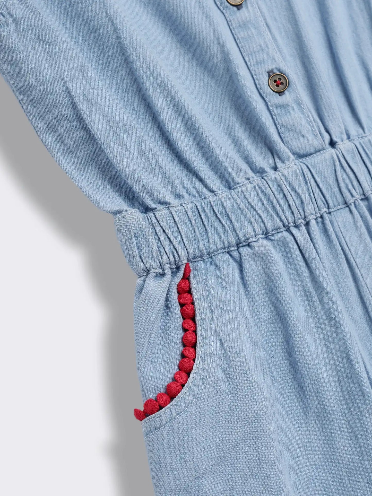 Girls Denim Playsuit with Embroidery