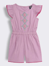 Girls Solid Cotton Romper with Embroidery