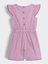 Girls Solid Cotton Romper with Embroidery