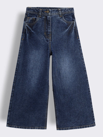Girls Wide Leg Washed Denim Jeans
