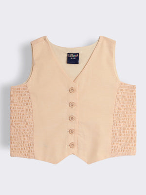 Girls Oxford Chambray Waistcoat with Smocked Side Detail