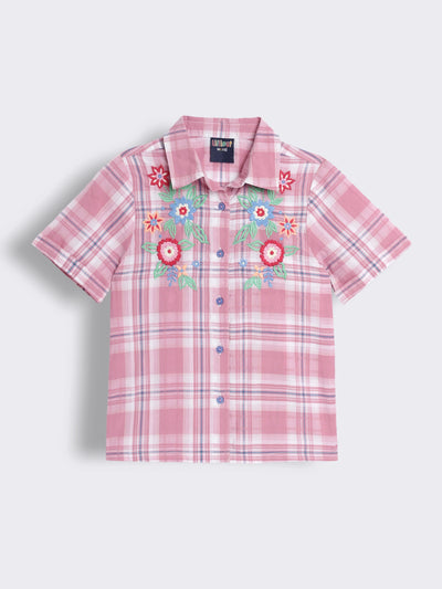 Girls Embroidered Floral Check Shirt