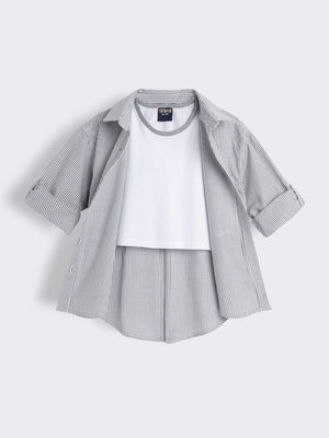 Girls Oversized Oxford Chambray Shirt with Knit T-Shirt 2-Piece Outfit