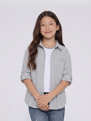 Girls Oversized Oxford Chambray Shirt with Knit T-Shirt 2-Piece Outfit