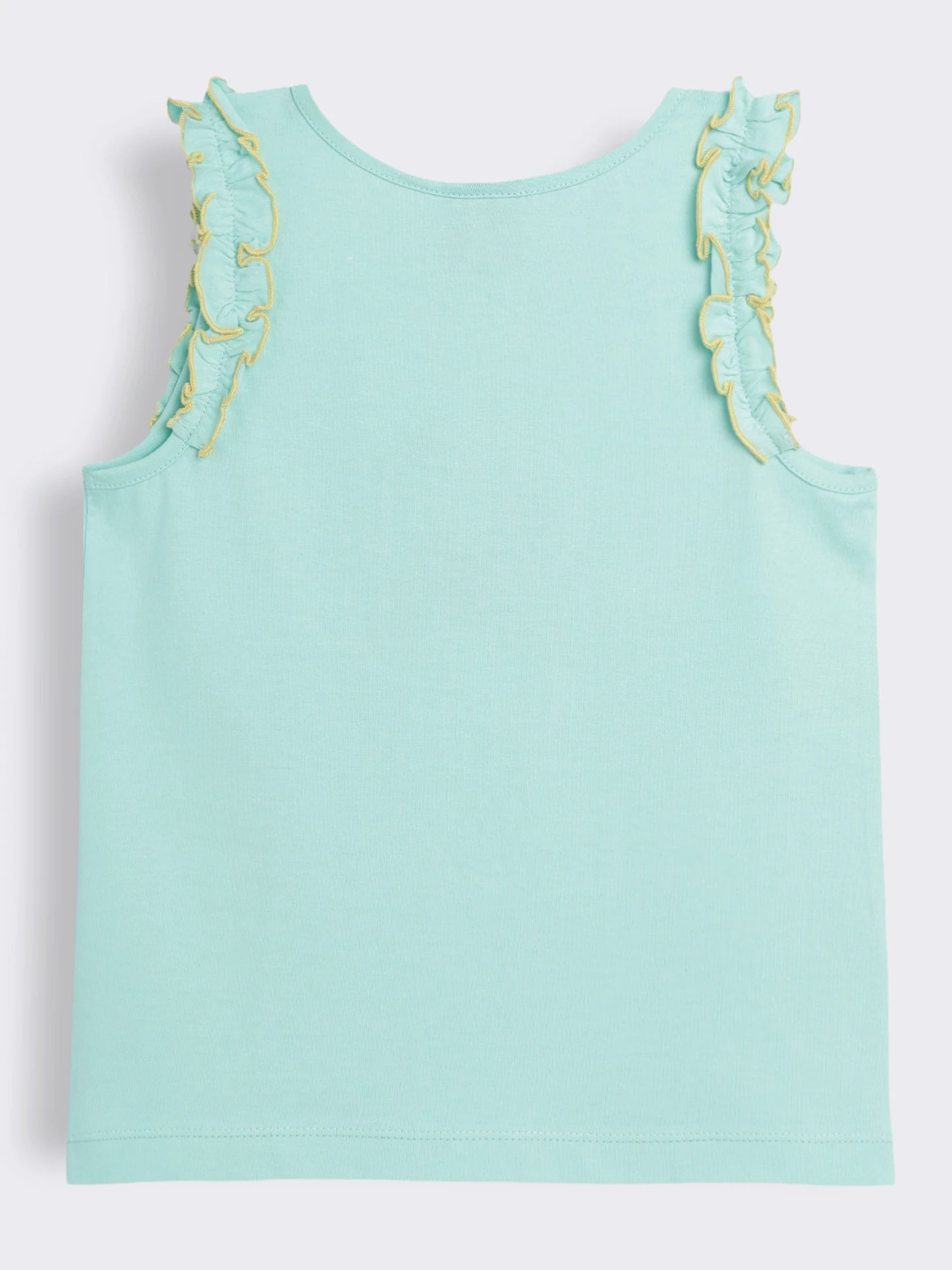 Girls Cotton Knit Sleeveless Top with Embroidery and Frill Detail