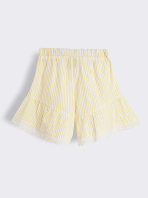Girls Cotton Striped Shorts with Lace Trim