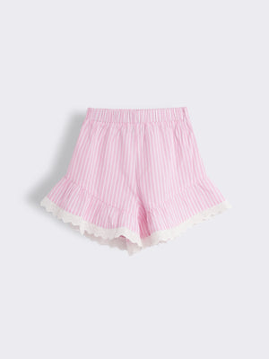 Girls Cotton Striped Shorts with Lace Trim